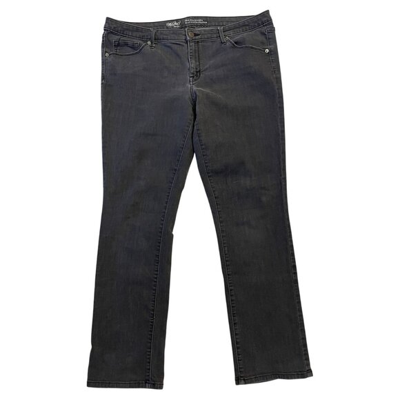 Mossimo Jeans Mid Rise Straight Womens Size 16 Black Denim Super Stretch Pockets - Picture 1 of 6